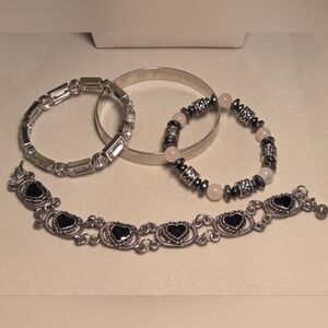 Four Silvertone Bracelets Bundle